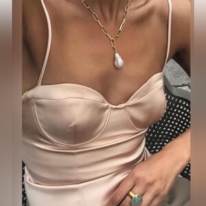 NWT Zara Satin Blush Pink Bustier Bodysuit